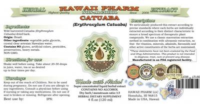 Photo of the Hawaii Pharm Catuaba Non-Alcohol label