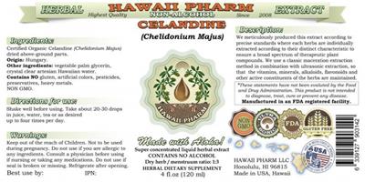 Photo of the Hawaii Pharm Celandine Non-Alcohol label