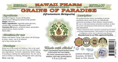 Photo of the Hawaii Pharm Grains of Paradise Non-Alcohol label