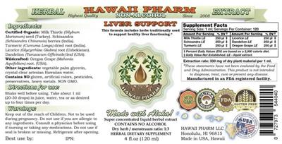 Photo of the Hawaii Pharm Liver Support Non-Alcohol label