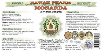Photo of the Hawaii Pharm Monarda Non-Alcohol label