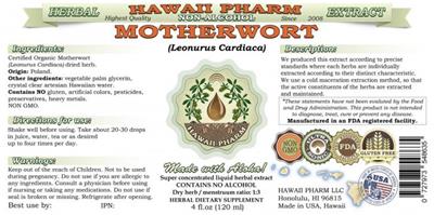 Photo of the Hawaii Pharm Motherwort Non-Alcohol label