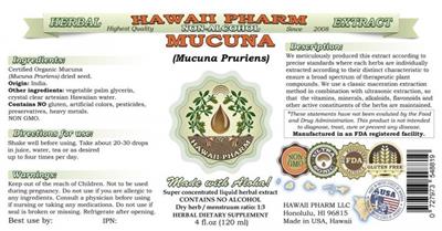 Photo of the Hawaii Pharm Mucuna Non-Alcohol label