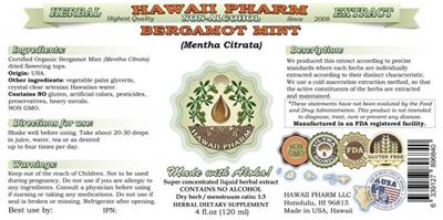 Photo of the Hawaii Pharm Bergamot Mint Non-Alcohol label