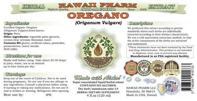 Photo of the Hawaii Pharm Oregano Non-Alcohol label