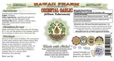 Photo of the Hawaii Pharm Oriental Garlic Non-Alcohol label