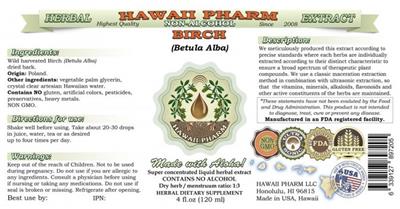 Photo of the Hawaii Pharm Birch (Betula alba) Non-Alcohol label