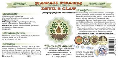 Photo of the Hawaii Pharm Devil's Claw Non-Alcohol label