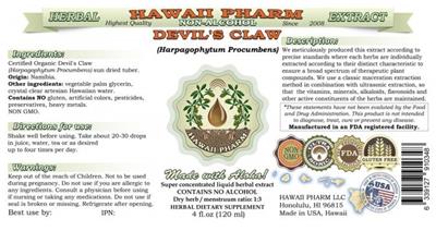 Photo of the Hawaii Pharm Devil's Claw Non-Alcohol label