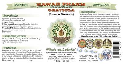 Photo of the Hawaii Pharm Graviola Non-Alcohol label