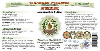 Photo of the Hawaii Pharm Neem Non-Alcohol label