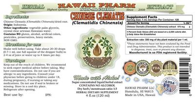 Photo of the Hawaii Pharm Chinese Clematis Non-Alcohol label