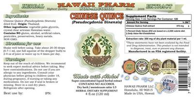 Photo of the Hawaii Pharm Chinese Quince (Pseudocydonia sinensis) Non-Alcohol label