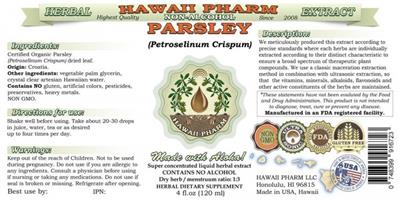 Photo of the Hawaii Pharm Parsley Non-Alcohol label
