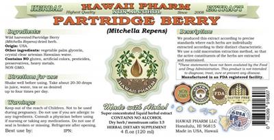 Photo of the Hawaii Pharm Partridge Berry Non-Alcohol label
