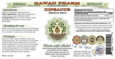 Photo of the Hawaii Pharm Dipsacus Non-Alcohol label