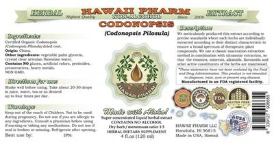 Photo of the Hawaii Pharm Codonopsis Non-Alcohol label