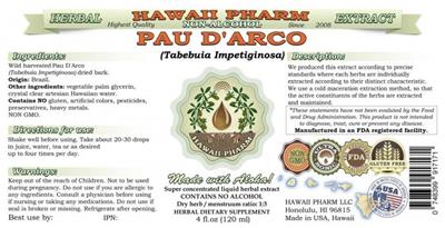 Photo of the Hawaii Pharm Pau D'Arco Non-Alcohol label