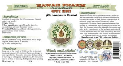 Photo of the Hawaii Pharm Gui Zhi Non-Alcohol label