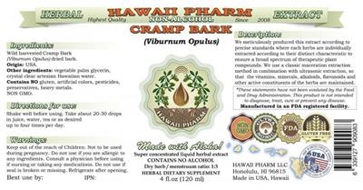 Photo of the Hawaii Pharm Cramp Bark Non-Alcohol label