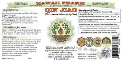Photo of the Hawaii Pharm Qin Jiao Non-Alcohol label