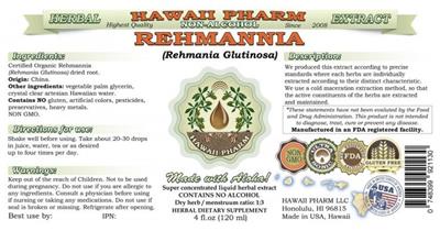 Photo of the Hawaii Pharm Rehmannia Non-Alcohol label