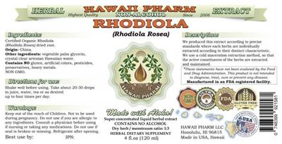 Photo of the Hawaii Pharm Rhodiola Non-Alcohol label