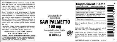 Photo of the Vitamer Laboratories Saw Palmetto 160 mg label