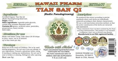 Photo of the Hawaii Pharm Tian San Qi Non-Alcohol label