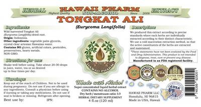 Photo of the Hawaii Pharm Tongkat Ali Non-Alcohol label