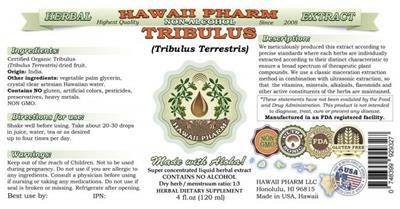 Photo of the Hawaii Pharm Tribulus Non-Alcohol label