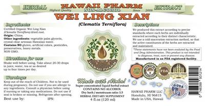 Photo of the Hawaii Pharm Wei Ling Xian Non-Alcohol label