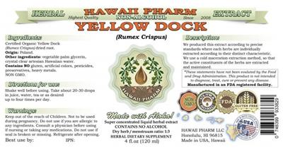 Photo of the Hawaii Pharm Yellow Dock Non-Alcohol label