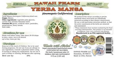 Photo of the Hawaii Pharm Yerba Mansa Non-Alcohol label