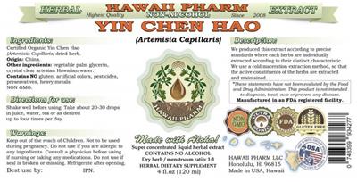 Photo of the Hawaii Pharm Yin Chen Hao Non-Alcohol label