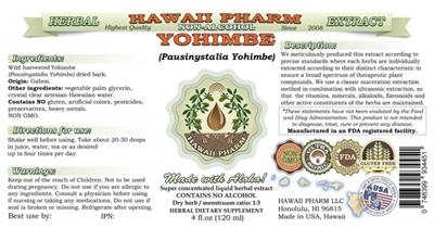 Photo of the Hawaii Pharm Yohimbe Non-Alcohol label