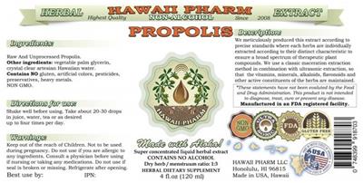 Photo of the Hawaii Pharm Propolis Non-Alcohol label