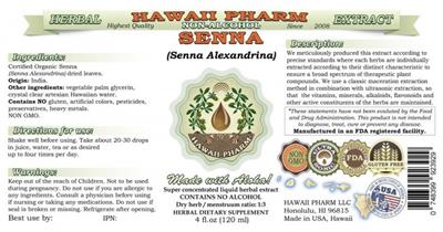 Photo of the Hawaii Pharm Senna Non-Alcohol label