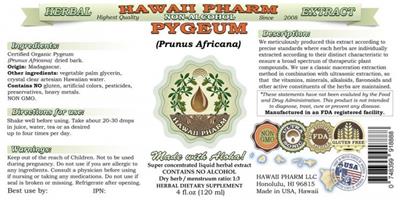 Photo of the Hawaii Pharm Pygeum Non-Alcohol label