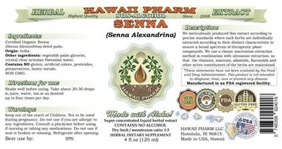 Photo of the Hawaii Pharm Senna Non-Alcohol label