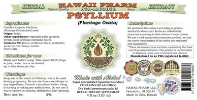 Photo of the Hawaii Pharm Psyllium (Plantago ovata) Non-Alcohol label