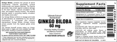 Photo of the Vitamer Laboratories Ginkgo Biloba 60 mg label