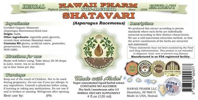 Photo of the Hawaii Pharm Shatavari Non-Alcohol label