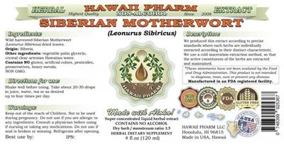 Photo of the Hawaii Pharm Siberian Motherwort Non-Alcohol label