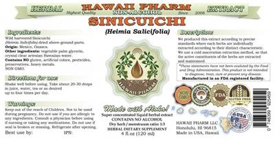 Photo of the Hawaii Pharm Sinicuichi Non-Alcohol label