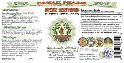 Photo of the Hawaii Pharm Spiny Zizyphus Non-Alcohol label