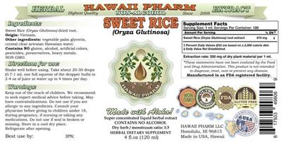 Photo of the Hawaii Pharm Sweet Rice Non-Alcohol label