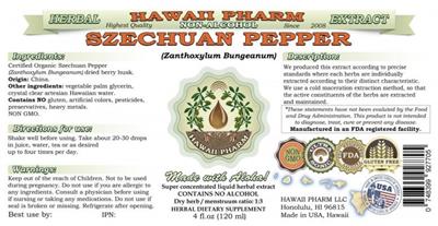 Photo of the Hawaii Pharm Szechuan Pepper Non-Alcohol label