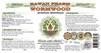 Photo of the Hawaii Pharm Wormwood Non-Alcohol label