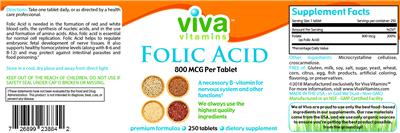 Photo of the Viva Vitamins Folic Acid 800 mcg label